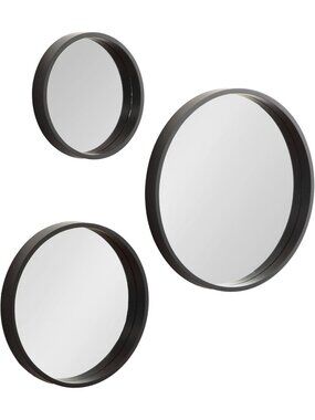 Modern Round Wall Mirror Set of 3 - Varying Sizes, Black Decorative Circle